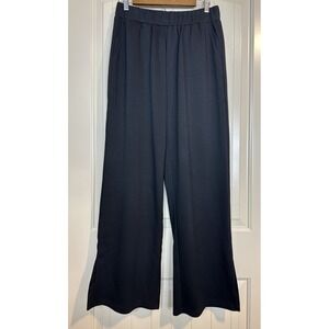 P CILL Black Pants Pockets Elastic Waist Side Slits Knit pull on comfort sz L